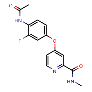 Chemical structure of 4-(4-Acetamido-3-fluorophenoxy)-N-methylpicolinamide , CAS 2141961-84-2, AChemBlock W169460