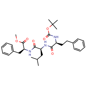 Chemical structure of (6S,9S,12S)-Methyl 12-benzyl-9-isobutyl-2,2-dimethyl-4,7,10-trioxo-6-phenethyl-3-oxa-5,8,11-triazatridecan-13-oate , CAS 868539-96-2, AChemBlock W169492