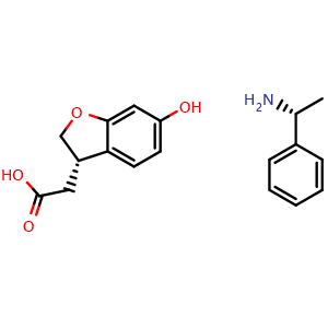 Chemical structure of (R)-1-phenylethanamine (S)-2-(6-hydroxy-2,3-dihydrobenzofuran-3-yl)acetate , CAS 1394138-46-5, AChemBlock W169497