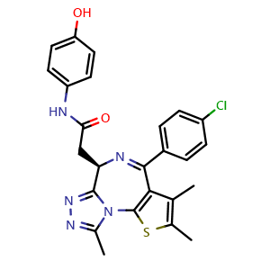 Chemical structure of 2-((6R)-4-(4-chlorophenyl)-2,3,9-trimethyl-6H-thieno[3,2-f][1,2,4]triazolo[4,3-a][1,4]diazepin-6-yl)-N-(4-hydroxyphenyl)acetamide , CAS 1983196-25-3, AChemBlock W169500