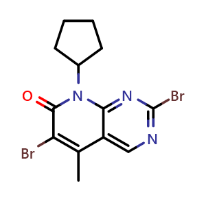 Chemical structure of 2,6-Dibromo-8-cyclopentyl-5-methylpyrido[2,3-d]pyrimidin-7(8H)-one , CAS 1415560-29-0, AChemBlock W169503