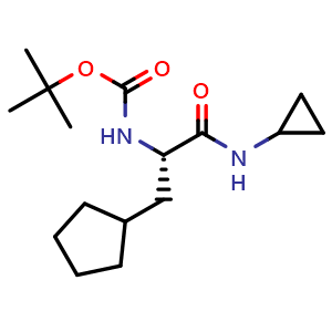 Chemical structure of (S)-tert-butyl (3-cyclopentyl-1-(cyclopropylamino)-1-oxopropan-2-yl)carbamate , CAS 1404457-07-3, AChemBlock W169504