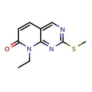 Chemical structure of 8-Ethyl-2-methanethio-8H-pyrido[2,3-d]pyrimidin-7-one , CAS 211244-82-5, AChemBlock W169541