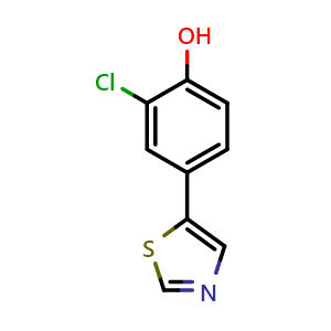 Chemical structure of 2-Chloro-4-(thiazol-5-yl)phenol , CAS 1823423-09-1, AChemBlock W169543