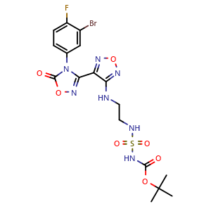 Chemical structure of tert-Butyl N-(2-((4-(4-(3-bromo-4-fluorophenyl)-5-oxo-4,5-dihydro-1,2,4-oxadiazol-3-yl)-1,2,5-oxadiazol-3-yl)amino)ethyl)sulfamoylcarbamate , CAS 1204669-69-1, AChemBlock W169549