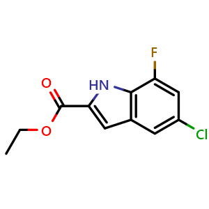 Chemical structure of Ethyl 5-chloro-7-fluoro-1H-indole-2-carboxylate , CAS 1204501-37-0, AChemBlock W169570