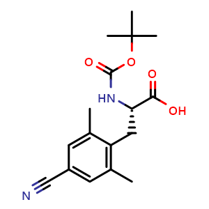 Chemical structure of (S)-2-((tert-Butoxycarbonyl)amino)-3-(4-cyano-2,6-dimethylphenyl)propanoic acid , CAS 1870867-59-6, AChemBlock W169591