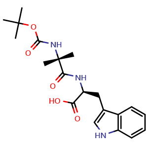 Chemical structure of N-[(1,1-Dimethylethoxy)carbonyl]-2-methylalanyl-L-tryptophan , CAS 210481-85-9, AChemBlock W169594
