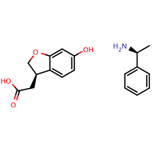 Chemical structure of (S)-1-phenylethanamine (R)-2-(6-hydroxy-2,3-dihydrobenzofuran-3-yl)acetate , CAS 2673269-93-5, AChemBlock W169607