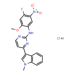 Chemical structure of N-(4-Fluoro-2-methoxy-5-nitrophenyl)-4-(1-methyl-1H-indol-3-yl)pyrimidin-2-amine hydrochloride , CAS 2444540-58-1, AChemBlock W169608