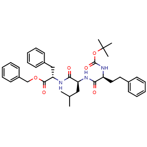 Chemical structure of (6S,9S,12S)-Benzyl 12-benzyl-9-isobutyl-2,2-dimethyl-4,7,10-trioxo-6-phenethyl-3-oxa-5,8,11-triazatridecan-13-oate , CAS 868540-15-2, AChemBlock W169612