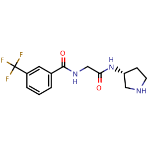 Chemical structure of (R)-N-(2-oxo-2-(pyrrolidin-3-ylamino)ethyl)-3-(trifluoromethyl)benzamide , CAS 226249-16-7, AChemBlock W169614