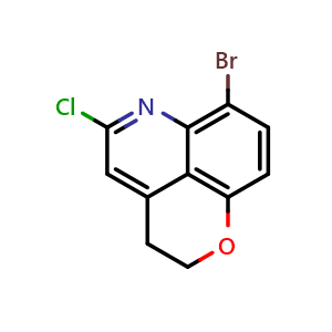 Chemical structure of 7-Bromo-5-chloro-2,3-dihydropyrano[4,3,2-de]quinoline , CAS 1155270-71-5, AChemBlock W169619