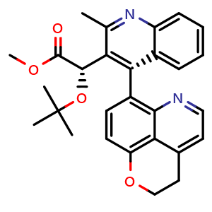 Chemical structure of (S)-methyl 2-(tert-butoxy)-2-((R)-4-(2,3-dihydropyrano[4,3,2-de]quinolin-7-yl)-2-methylquinolin-3-yl)acetate , CAS 1402714-51-5, AChemBlock W169623