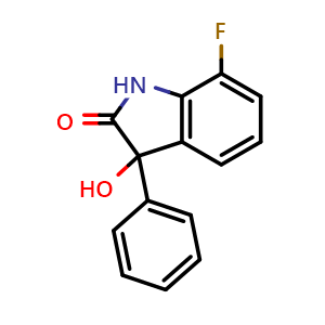 Chemical structure of 7-Fluoro-3-hydroxy-3-phenylindolin-2-one , CAS 1584139-77-4, AChemBlock W169633