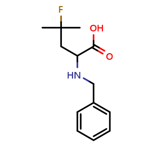 Chemical structure of 2-(Benzylamino)-4-fluoro-4-methylpentanoic acid , CAS 2166902-39-0, AChemBlock W169640