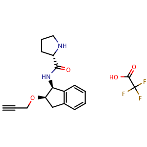 Chemical structure of (S)-N-((1S,2R)-2-(prop-2-yn-1-yloxy)-2,3-dihydro-1H-inden-1-yl)pyrrolidine-2-carboxamide 2,2,2-trifluoroacetate , CAS 1514922-97-4, AChemBlock W169653