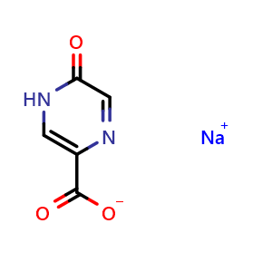 Chemical structure of Sodium 5-oxo-4,5-dihydropyrazine-2-carboxylate , CAS 77168-77-5, AChemBlock W169655