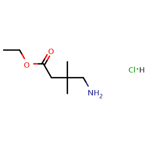 Chemical structure of 3,3-Dimethyl-4-aminobutanoic acid ethyl ester hydrochloride , CAS 898552-72-2, AChemBlock W169671