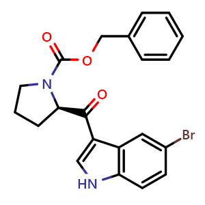 Chemical structure of (R)-Benzyl 2-(5-bromo-1H-indole-3-carbonyl)pyrrolidine-1-carboxylate , CAS 143322-56-9, AChemBlock W169674
