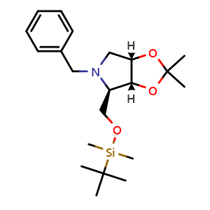 Chemical structure of (3aR,4R,6aS)-5-benzyl-4-(((tert-butyldimethylsilyl)oxy)methyl)-2,2-dimethyltetrahydro-3aH-[1,3]dioxolo[4,5-c]pyrrole , CAS 153172-30-6, AChemBlock W169682