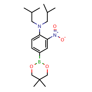 Chemical structure of 4-(5,5-Dimethyl-1,3,2-dioxaborinan-2-yl)-N,N-diisobutyl-2-nitroaniline , CAS 1629125-73-0, AChemBlock W169688