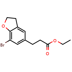Chemical structure of Ethyl 3-(7-bromo-2,3-dihydrobenzofuran-5-yl)propanoate , CAS 196597-67-8, AChemBlock W169700