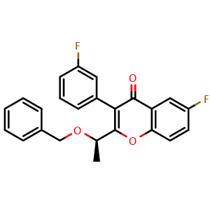 Chemical structure of (R)-2-(1-(benzyloxy)ethyl)-6-fluoro-3-(3-fluorophenyl)-4H-chromen-4-one , CAS 1479107-53-3, AChemBlock W169705