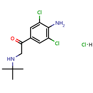 Chemical structure of 1-(4-Amino-3,5-dichloro-phenyl)-2-tert-butylamino-ethanone Hydrochloride , CAS 37845-71-9, AChemBlock W169746
