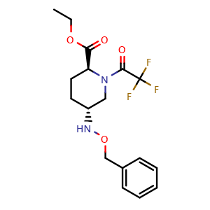 Chemical structure of (2S,5R)-ethyl 5-((benzyloxy)amino)-1-(2,2,2-trifluoroacetyl)piperidine-2-carboxylate , CAS 2380736-50-3, AChemBlock W169766