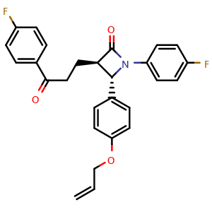 Chemical structure of (3R,4S)-4-(4-(allyloxy)phenyl)-1-(4-fluorophenyl)-3-(3-(4-fluorophenyl)-3-oxopropyl)azetidin-2-one , CAS 1202579-25-6, AChemBlock W169773