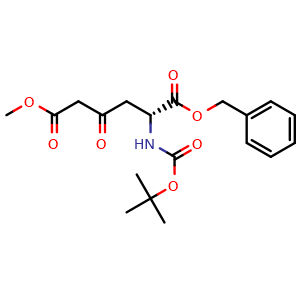 Chemical structure of (R)-1-benzyl 6-methyl 2-((tert-butoxycarbonyl)amino)-4-oxohexanedioate , CAS 1982363-77-8, AChemBlock W169785