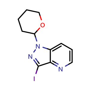 Chemical structure of 3-Iodo-1-(tetrahydro-2H-pyran-2-yl)-1H-pyrazolo[4,3-b]pyridine , CAS 1562995-68-9, AChemBlock W169810