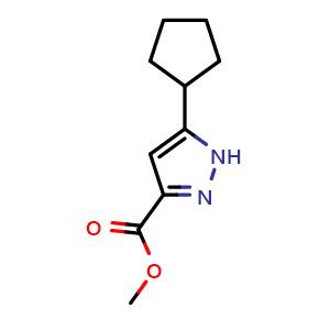 Chemical structure of methyl 5-cyclopentyl-1H-pyrazole-3-carboxylate , CAS 2383794-39-4, AChemBlock W169811
