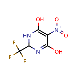 Chemical structure of 5-Nitro-2-(trifluoromethyl)-1,2-dihydropyrimidine-4,6-diol , CAS 652-62-0, AChemBlock W169826