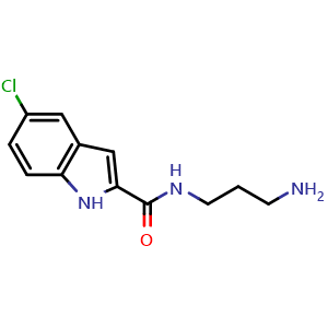 Chemical structure of N-(3-aminopropyl)-5-chloro-1H-indole-2-carboxamide , CAS 1795328-25-4, AChemBlock W169828
