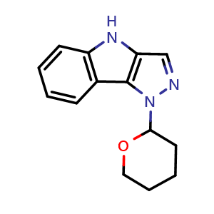 Chemical structure of 1-(tetrahydro-2H-pyran-2-yl)-1,4-dihydropyrazolo[4,3-b]indole , CAS 2437636-43-4, AChemBlock W169837