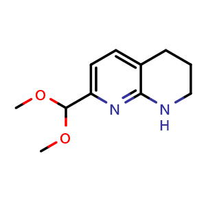 Chemical structure of 7-(Dimethoxymethyl)-1,2,3,4-tetrahydro-1,8-naphthyridine , CAS 204452-91-5, AChemBlock W169887