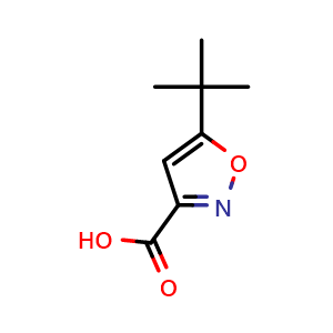 Chemical structure of 5-(tert-Butyl)isoxazole-3-carboxylic acid , CAS 90607-21-9, AChemBlock W169900