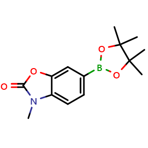 Chemical structure of 3-Methyl-6-(4,4,5,5-tetramethyl-1,3,2-dioxaborolan-2-yl)benzo[d]oxazol-2(3H)-one , CAS 1016641-53-4, AChemBlock W169973