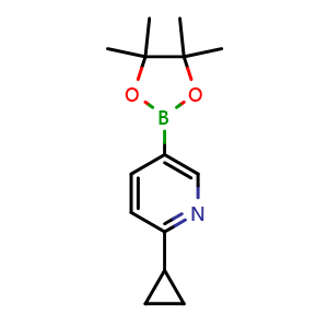 Chemical structure of 2-Cyclopropyl-5-(4,4,5,5-tetramethyl-1,3,2-dioxaborolan-2-yl)pyridine , CAS 893567-09-4, AChemBlock W170018