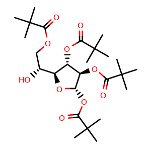 Chemical structure of (2S,3R,4S,5S)-5-((R)-1-hydroxy-2-(pivaloyloxy)ethyl)tetrahydrofuran-2,3,4-triyl tris(2,2-dimethylpropanoate) , CAS 226877-02-7, AChemBlock W170124