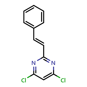 Chemical structure of 4,6-Dichloro-2-[(1E)-2-phenylethenyl]pyrimidine , CAS 934353-78-3, AChemBlock W170139