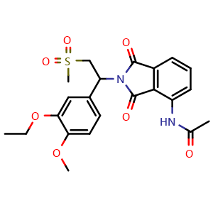 Chemical structure of N-(2-(1-(3-ethoxy-4-methoxyphenyl)-2-(methylsulfonyl)ethyl)-1,3-dioxoisoindolin-4-yl)acetamide , CAS 253168-86-4, AChemBlock W170143