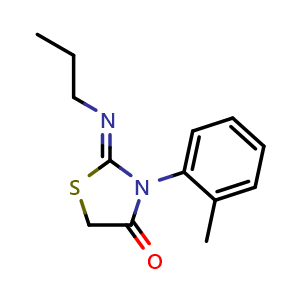 Chemical structure of 3-(2-Methylphenyl)-2-((Z)-propylimino)thiazolidin-4-one , CAS 854107-53-2, AChemBlock W170151
