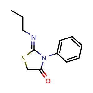 Chemical structure of (Z)-3-phenyl-2-(propylimino)thiazolidin-4-one , CAS 854107-48-5, AChemBlock W170152