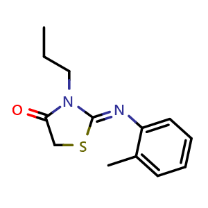 Chemical structure of (Z)-3-propyl-2-(o-tolylimino)thiazolidin-4-one , CAS 1228116-62-8, AChemBlock W170153