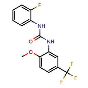 Chemical structure of N-(2-Fluorophenyl)-N'-[2-methoxy-5-(trifluoromethyl)phenyl]urea , CAS 917389-24-3, AChemBlock W170161