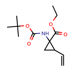Chemical structure of Ethyl 1-((tert-butoxycarbonyl)amino)-2-vinylcyclopropanecarboxylate , CAS 681807-59-0, AChemBlock W170173