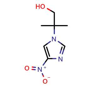 Chemical structure of 2-Methyl-2-(4-nitro-1H-imidazol-1-yl)propan-1-ol , CAS 1309885-35-5, AChemBlock W170180
